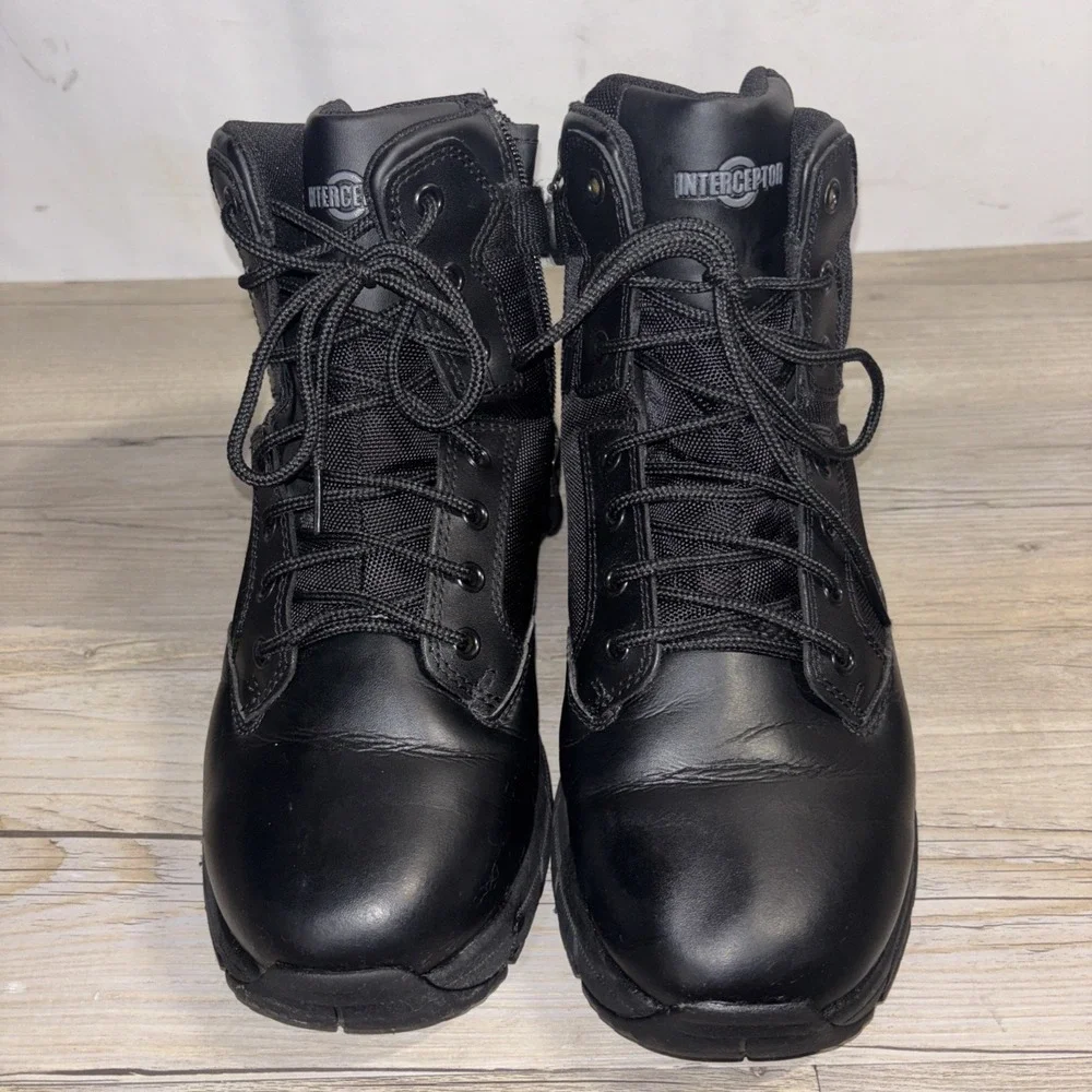 Interceptor Mens 9.5 Black Combat Boots Anti-Fatigue Lace & Zip No Insoles